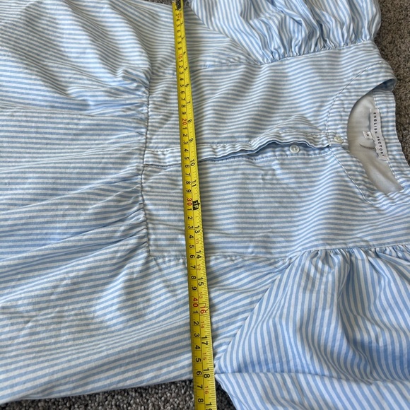 English Factory Puff Sleeve Round Neckline Midi Stripes Tiered Blue Dress Size S - Picture 10 of 15